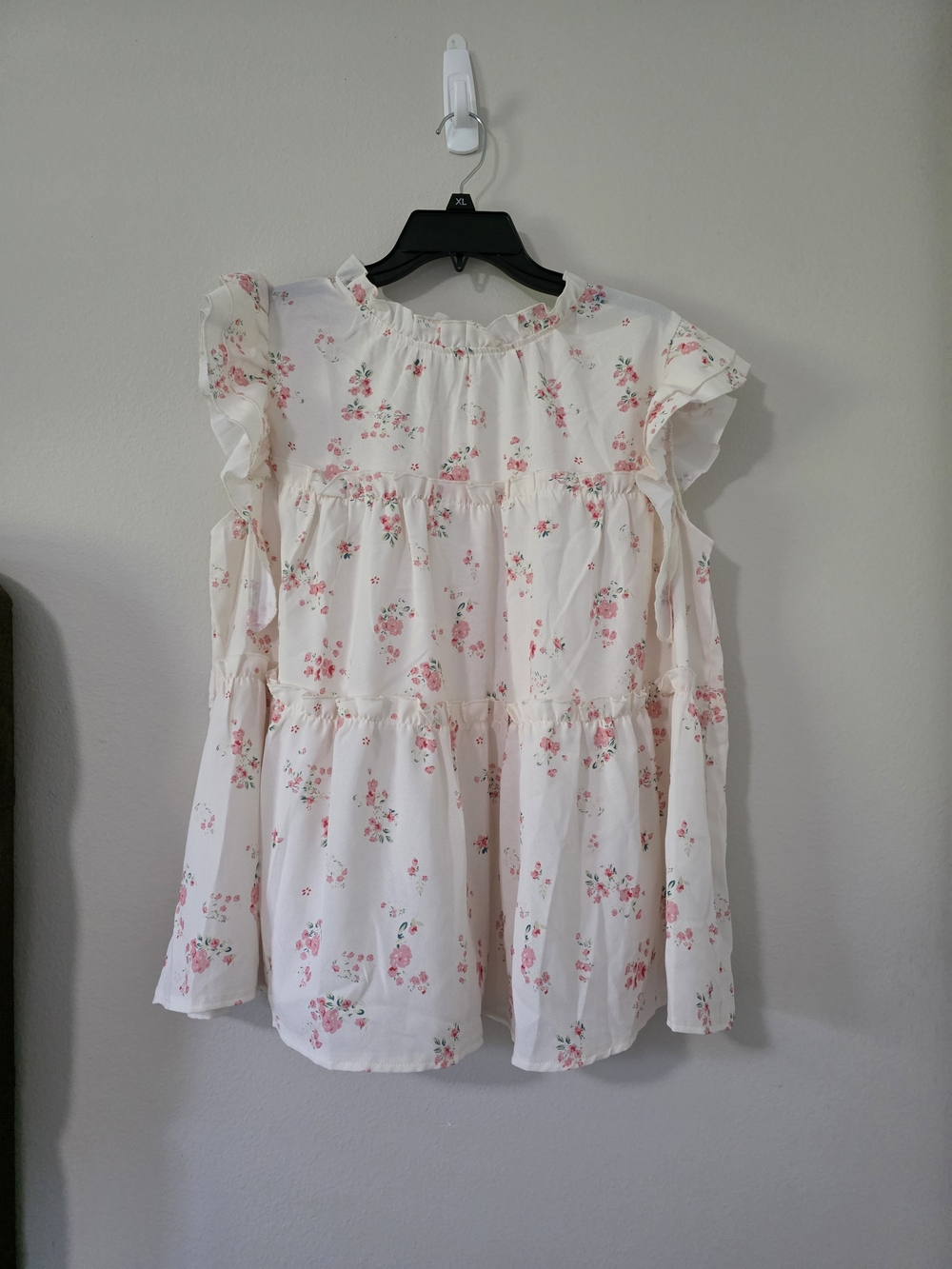 Womens White Floral Ruffle Tiered Top